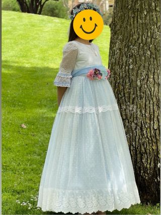 Vestido de Comunión niña Blanco y Azul