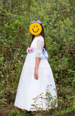 Vestido de Comunión niña Blanco y Azul