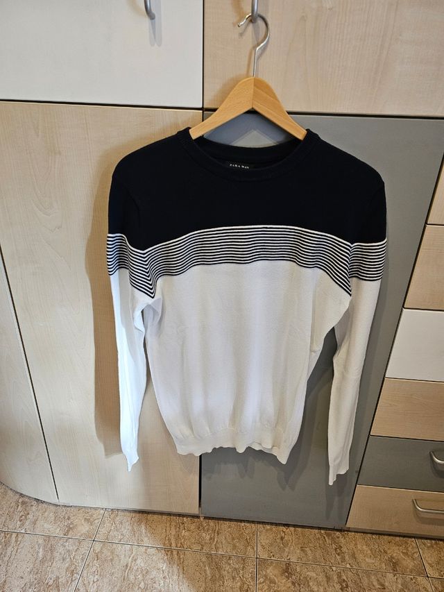 Jersey Zara Hombre Azul y Blanco.