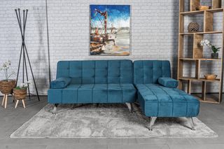 Sofá-cama chaise-longue terciopelo azul