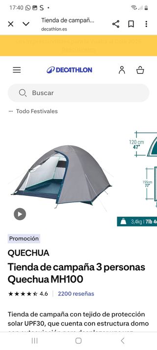 Tienda de campaña Quechua MH100 (3 personas)