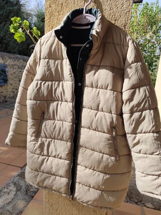 Abrigo reversible mujer capucha beige/verde