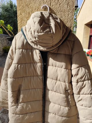 Abrigo reversible mujer capucha beige/verde
