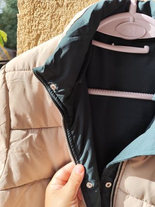 Abrigo reversible mujer capucha beige/verde