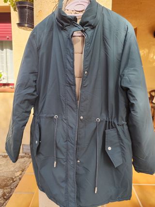 Abrigo reversible mujer capucha beige/verde