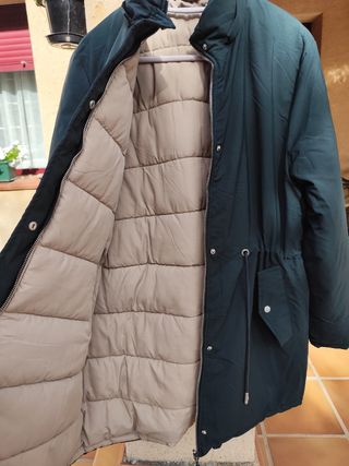 Abrigo reversible mujer capucha beige/verde