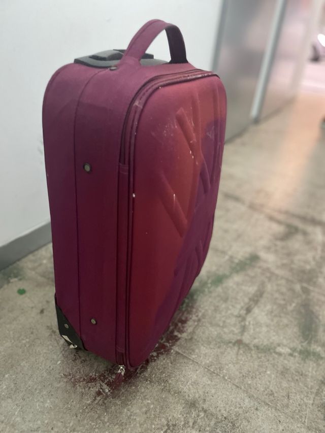 Maleta de cabina morada con mancha