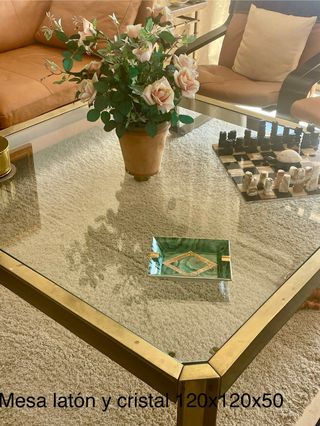 Mesa latón y cristal 120x120x50