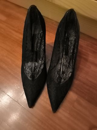 Tacones Zara Encaje Negros Nuevos