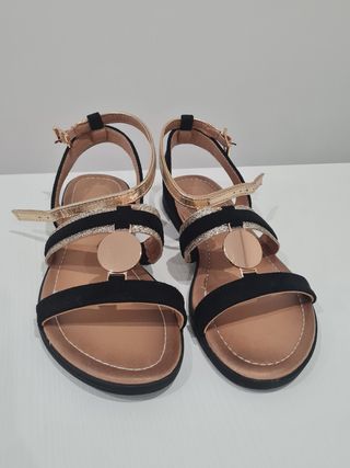 Sandalias Mujer Talla 37 Negro y Dorado