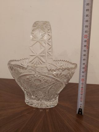 Cesta frutero de cristal vintage tallado con asa