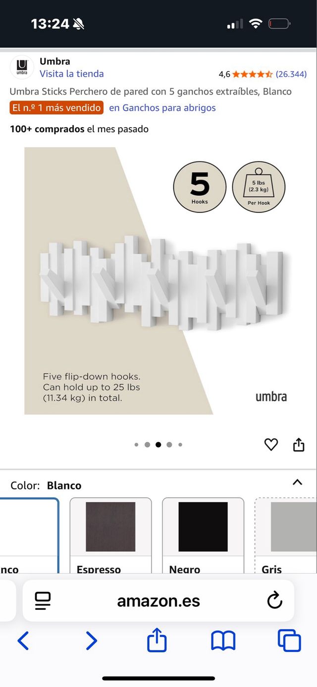 Perchero Umbra Sticks Blanco 5 Ganchos