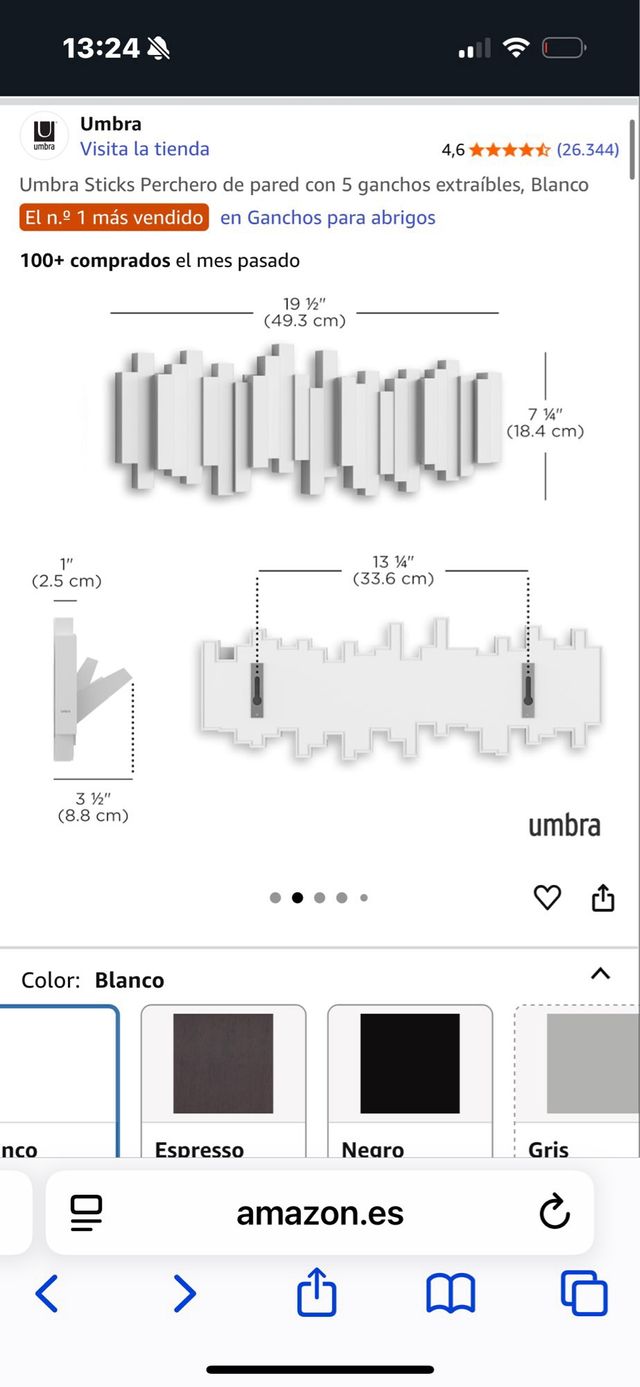 Perchero Umbra Sticks Blanco 5 Ganchos