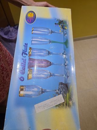 6 Copas Cristal Mode Cava Doradas
