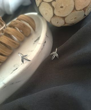 Pendientes Plata Ley hojas de bambú.