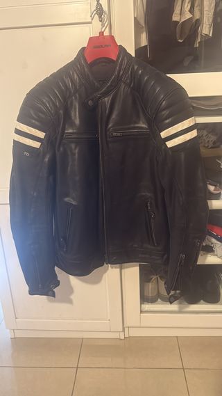 Chaqueta de moto cuero SEGURA TRIPE NEGRO/BLANCO. 