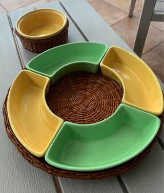 Antipastiera ceramica con cesto vimini