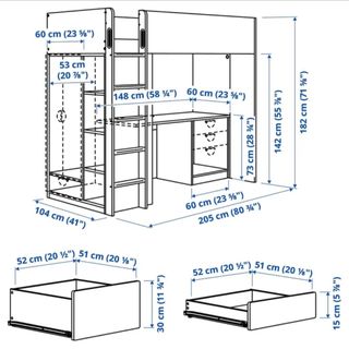 Cama alta con escritorio Ikea