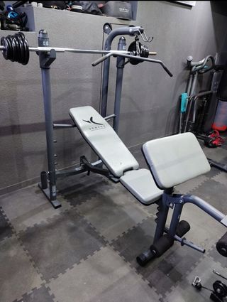 BANCO DOMYOS PLEGABLE + BARRA + PESAS