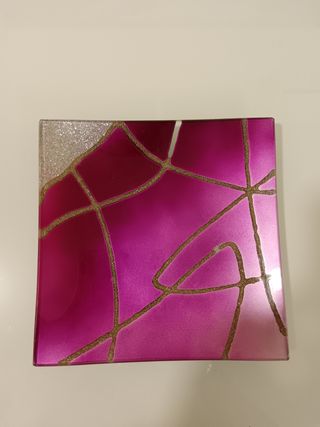 Piatto centro tavola vetro rosa e argento