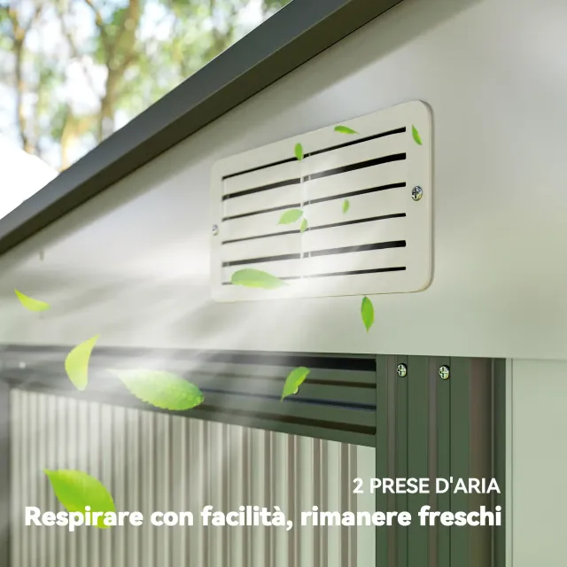 Capanno Attrezzi in Metallo 1.5x2m con Base, Porta