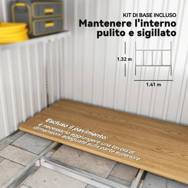 Capanno Attrezzi in Metallo 1.5x2m con Base, Porta