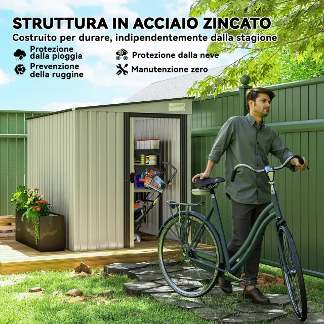 Capanno Attrezzi in Metallo 1.5x2m con Base, Porta