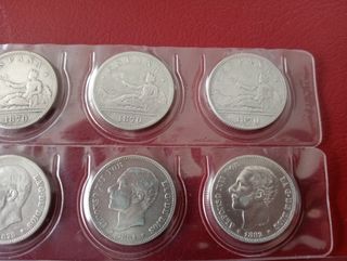 Conjunto 9 monedas plata 2 pesetas España 