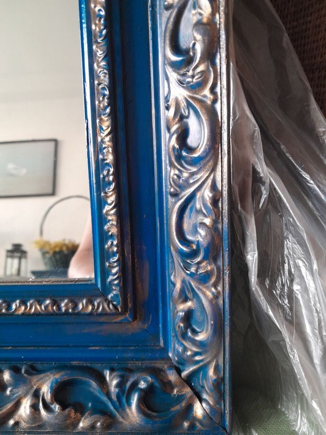 Espejo Antiguo Vintage Azul y Dorado