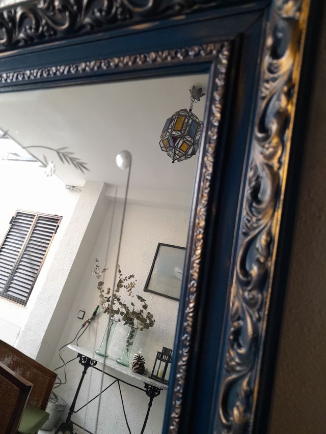 Espejo Antiguo Vintage Azul y Dorado