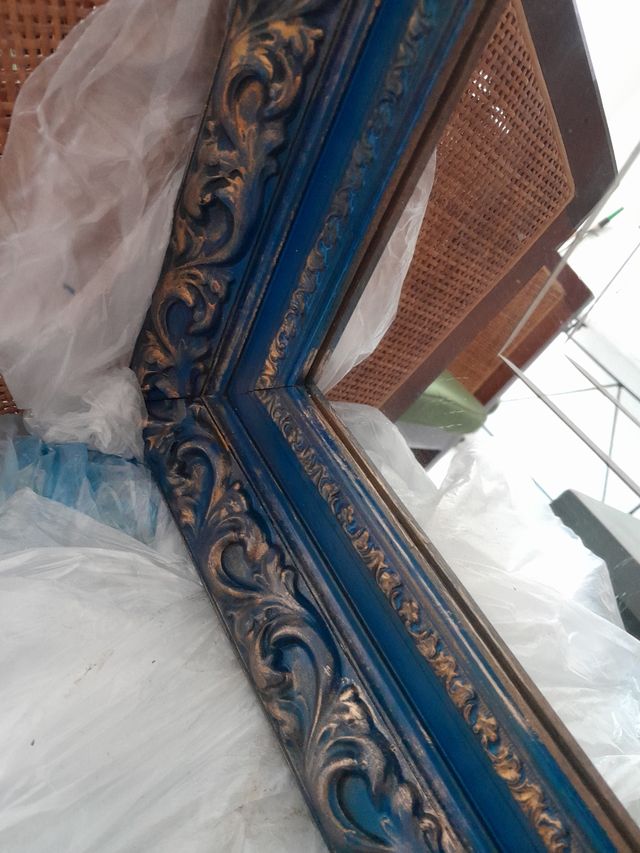 Espejo Antiguo Vintage Azul y Dorado