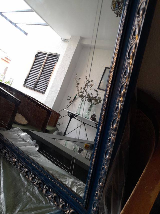 Espejo Antiguo Vintage Azul y Dorado