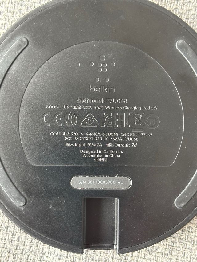 Cargador Inalámbrico Belkin Negro 5V Modelo F7U068