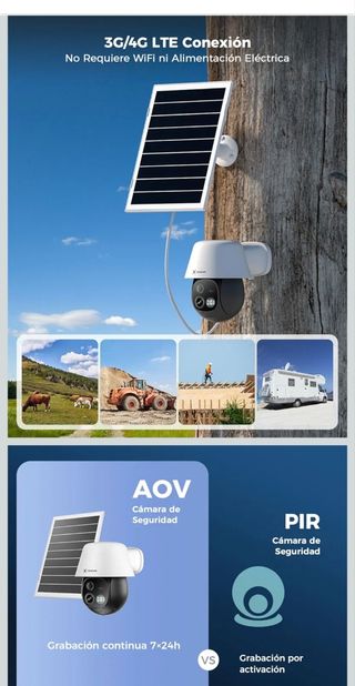 Cámara de vigilancia exterior con panel solar