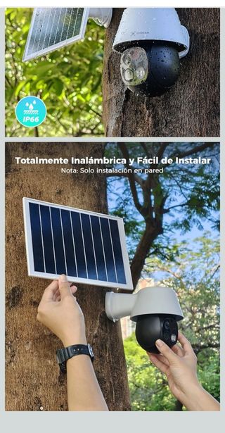 Cámara de vigilancia exterior con panel solar