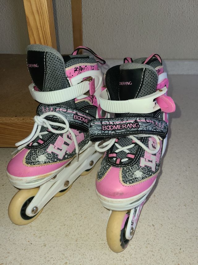 3 pares de Patines en línea rosas, lilas  y negros