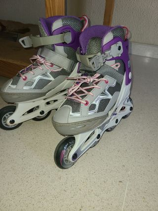 3 pares de Patines en línea rosas, lilas  y negros