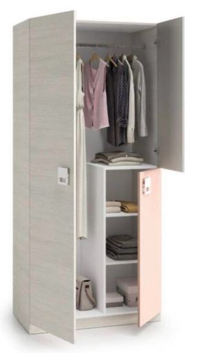 Dormitorio juvenil gris y rosa