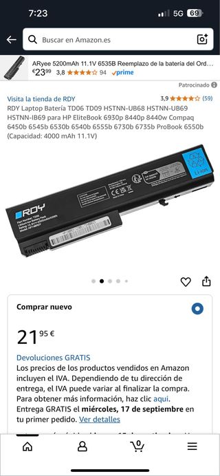 Batería RDY Laptop TD06 TD09 HSTNN-UB68 UB69