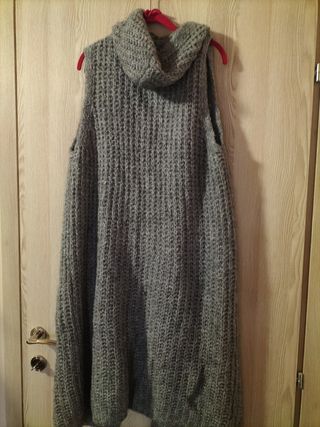 Cardigan smanicato lungo misto lana grigio