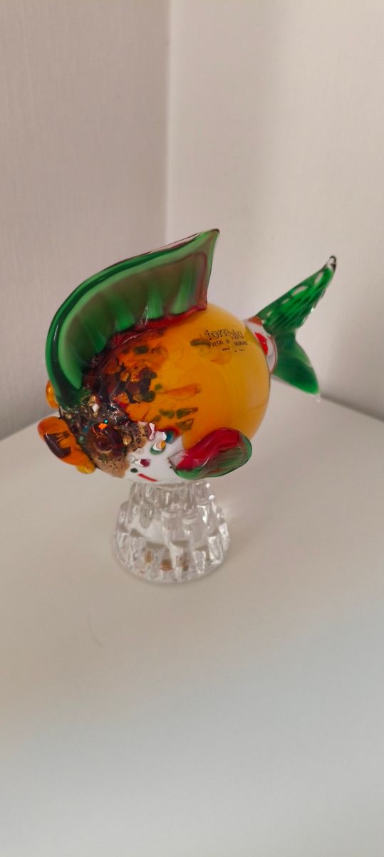 Pez Cristal Murano Naranja Verde