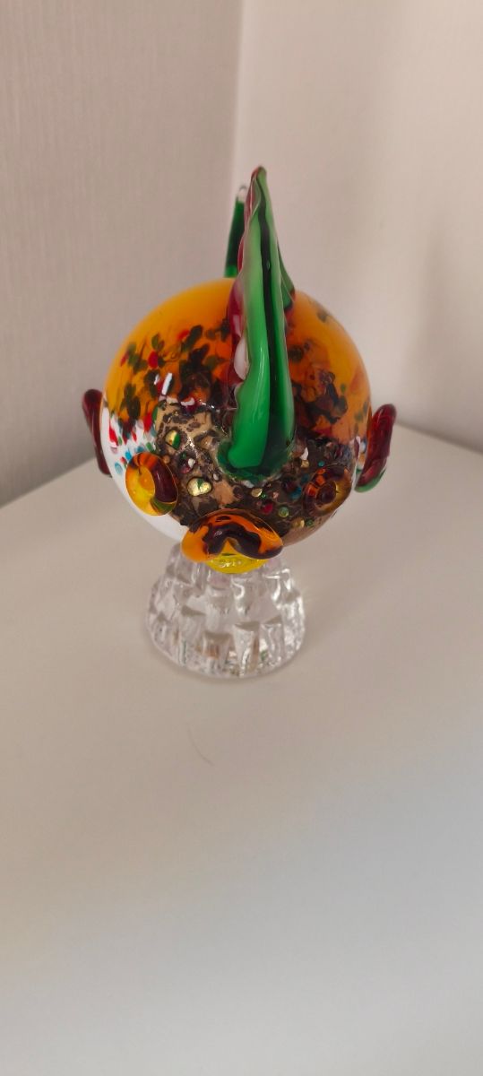 Pez Cristal Murano Naranja Verde