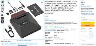 Unidad Externa USB DVD CD Grabador Lector