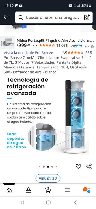 Climatizador evaporativo ventilador Enfriador Aire