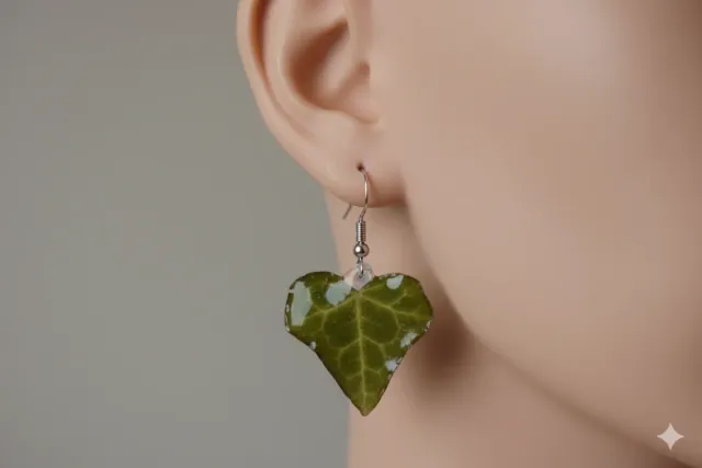 Pendientes de hoja de hiedra verde de resina.
