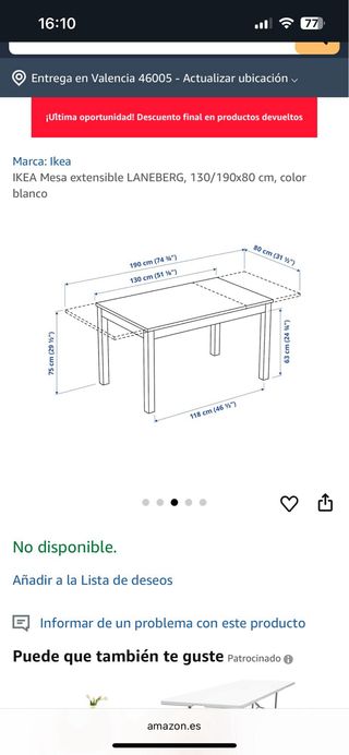 Mesa Extensible LANEBERG Blanca Ikea