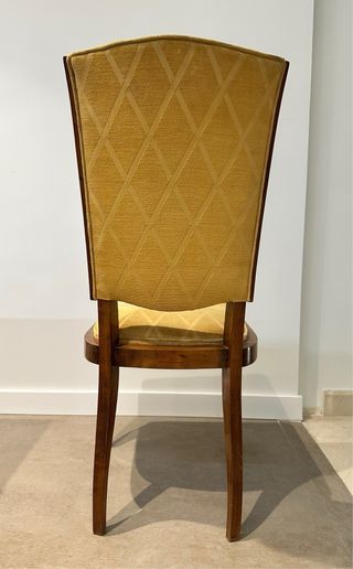 8 Antiguas Sillas Comedor Madera y Tela Amarilla