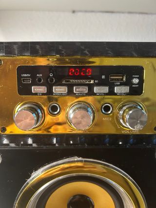 Altavoz Karaoke Negro y Dorado.