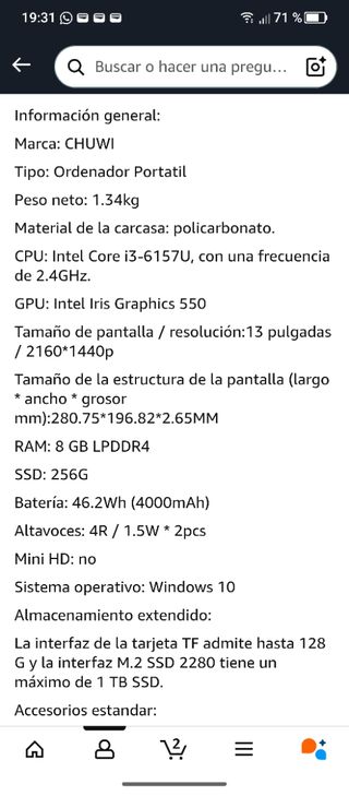 Portátil Chuwi Corebook Pro 8/256 impecable+extras