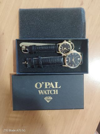 Pareja de Relojes O'PAL WATCH Negro/Dorado